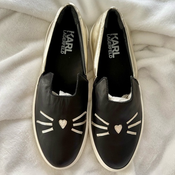 Karl Lagerfeld Metallic Gold Cat Sneakera - Picture 1 of 6